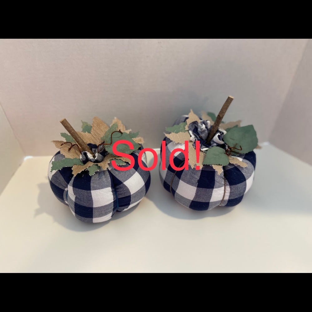 Handcrafted Navy Blue Plaid Pumpkins-set of 2